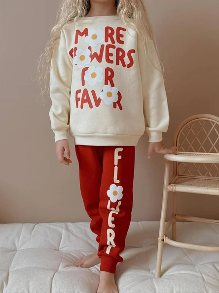 KIZ ÇOCUK PAPATYA DESENLİ 3 İPLİK ŞARDONLU TAKIM - Resim 3