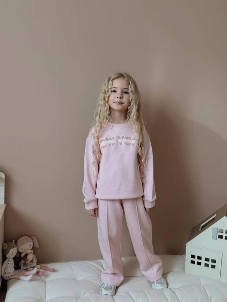 KIZ ÇOCUK GENİŞ PAÇA EŞOFMAN TAKIMI - Resim 4