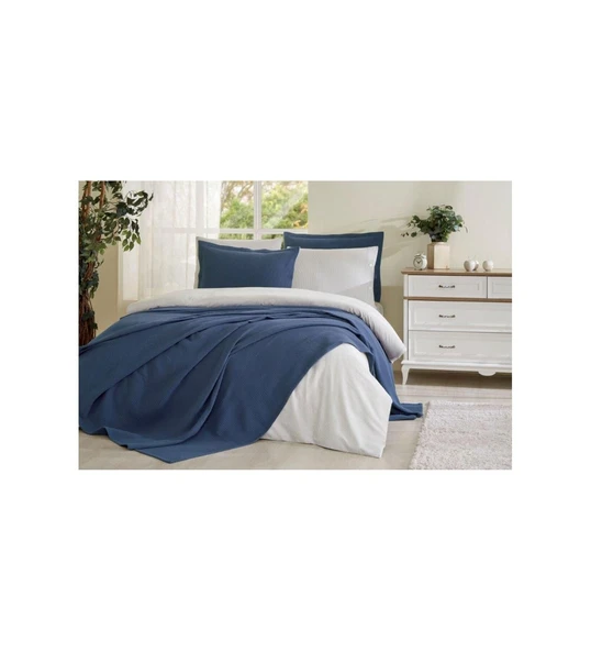 ÖZDİLEK GELİN SETİ YATAK ÖRTÜLÜ STRIPE LACIVERT ürün görseli 1