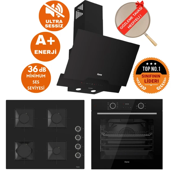 Ferre FryArt&SilentArt Raid Sessiz Yeni Seri Siyah Ankastre  Set ( D063-SA + XE63CS + SS205 ) ürün görseli 1