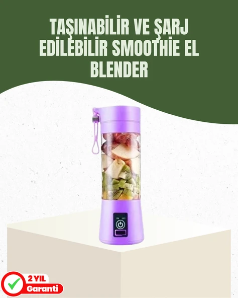 USB Şarjlı Portatif Blender 380ml Çelik 304 lı Mobil Smoothie Maker ürün görseli 1