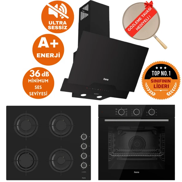 Ferre FryArt&SilentArt NAPOLI Sessiz Siyah Ankastre  Set ( D063-SA + QXE62CS +CS205-FA FlameART) ürün görseli 1