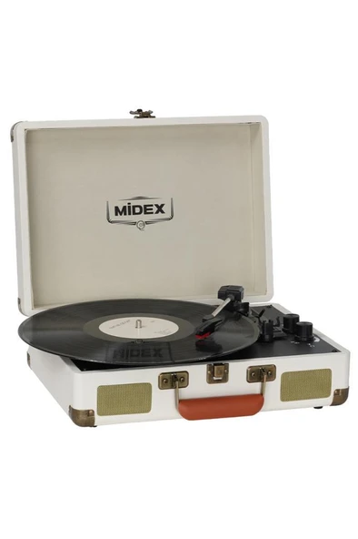 Midex Mtx-101WH Nostaljik Retro Pikap Plak Çalar (Şarjlı Bluetooth Aux Hoparlörlü 3 Devir) İğne Dahil - Resim 4