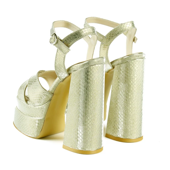 Erkan Saçmacı Whitney Dore Croco Önü Arkası Açık Çift Platformlu Bantlı Kalın Topuklu Abiye Ayakkabı - Resim 4