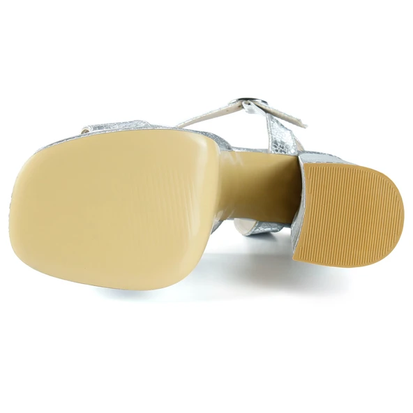 Erkan Saçmacı Whitney Lame Croco Önü Arkası Açık Çift Platformlu Bantlı Kalın Topuklu Abiye Ayakkabı - Resim 7