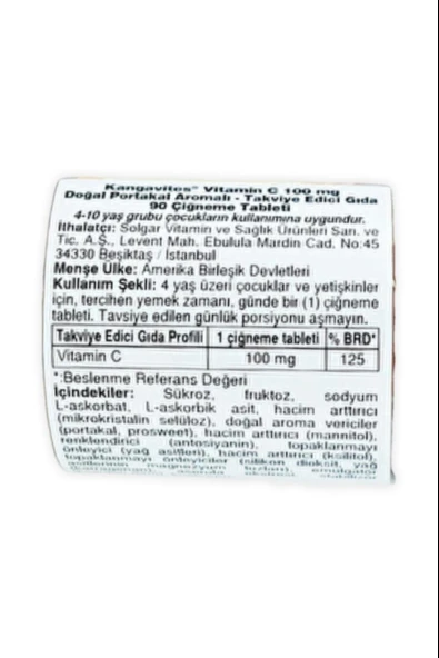 Solgar Kangavites Chewable Vitamin C 100 mg 90 Tablet - Resim 3