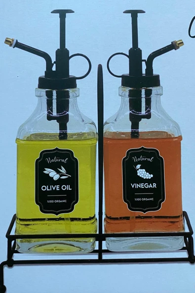 Premium Cam Yağ ve Sirke Şişesi 500 ml Şık Standlı Pompalı Dispenser 2 li Set - Resim 6