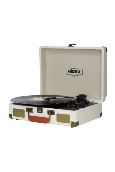 Midex Mtx-101WH Nostaljik Retro Pikap Plak Çalar (Şarjlı Bluetooth Aux Hoparlörlü 3 Devir) İğne Dahil - Resim 3