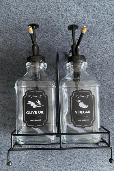 Premium Cam Yağ ve Sirke Şişesi 500 ml Şık Standlı Pompalı Dispenser 2 li Set - Resim 3