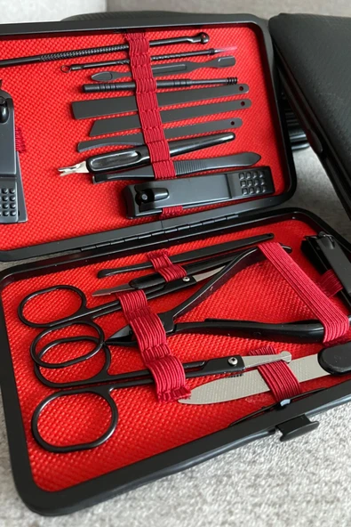 Premium Manikür Pedikür Seti Şık Deri Çantalı 18 Parça - Resim 3