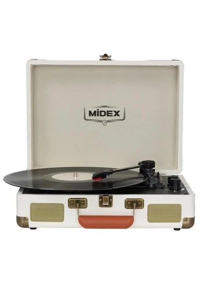 Midex Mtx-101WH Nostaljik Retro Pikap Plak Çalar (Şarjlı Bluetooth Aux Hoparlörlü 3 Devir) İğne Dahil - Resim 2