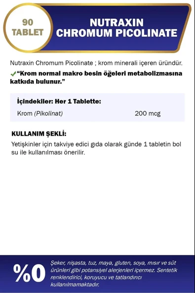 Nutraxin Chromium Picolinate 200 Mcg 90 Tablet 2 Adet - Resim 5