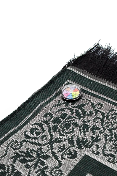 Kıbleyi Gösteren Pusulalı Yeşil Seccade - Resim 2