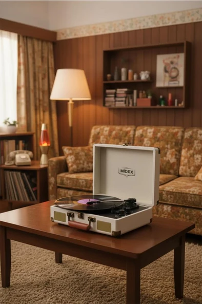 Midex Mtx-101WH Nostaljik Retro Pikap Plak Çalar (Şarjlı Bluetooth Aux Hoparlörlü 3 Devir) İğne Dahil ürün görseli 1