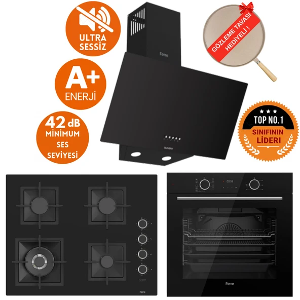 Ferre FryArt&SilentArt RAYO Sessiz Yeni Seri Siyah Ankastre  Set ( D086-SA + XE63CS +SC405-WFA wok) ürün görseli 1