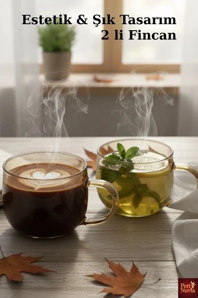 İkili Estetik BoroSilikat Cam Bitki Çayı & Kahve Fincanı Seti ürün görseli 1