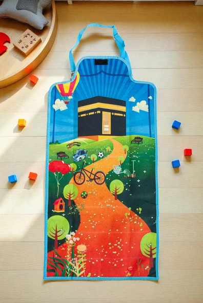 Kendinden Çantalı Katlanabilir Erkek Çocuk Seccadesi, Seyyar Askılı - Mavi ürün görseli 1