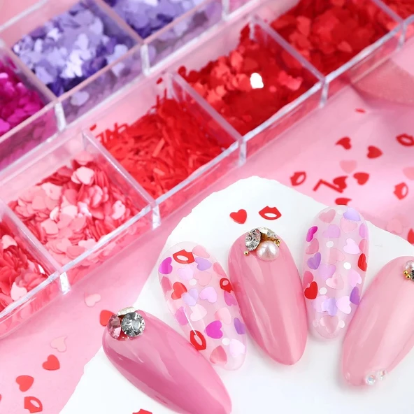 Parlak Tırnak Süsleme Folyo Pulları Kalpler ve Harfler Nail Art - Resim 2