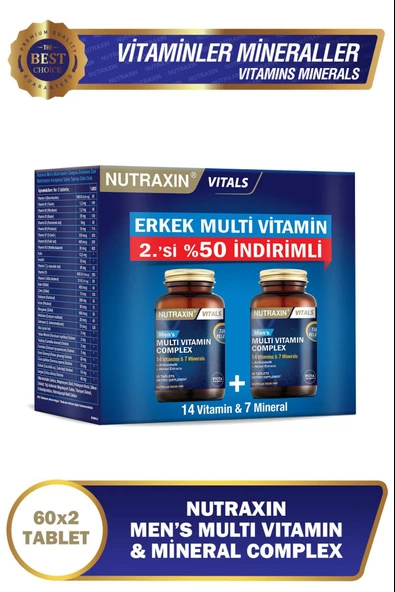 Nutraxin Multivitamin Mineral Complex Erkek 60 Tablet 2 Adet Kofre ürün görseli 1