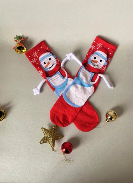 Yılbaşı Özel 2’li El Ele Tutuşan Çorap Seti – Karlı Kardan Adam & Noel Baba | Kadın Erkek Eğlenceli Yılbaşı Çorabı - Resim 6