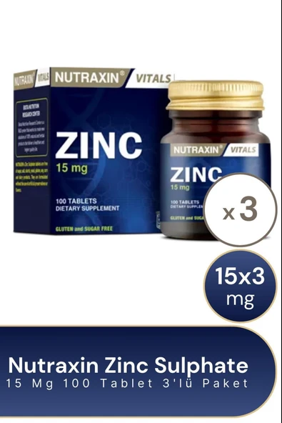 Nutraxin Zinc Sulphate 15 Mg 100 Tablet 3 Adet ürün görseli 1