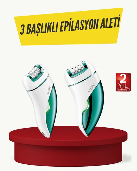 Profesyonel 3 in 1 Epilasyon Cihazı LED Aydınlatmalı Suya Dayanıklı Şarjlı VGR Epilatör ürün görseli 1