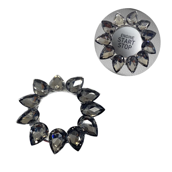 Kristal Damla Taşlı Start Stop Düğme Halkası Füme ürün görseli 1