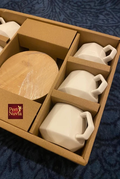 Modern Bambu Altlıklı 6’lı Porselen Fincan Takımı - Resim 4