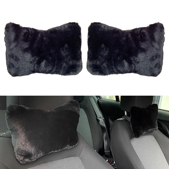 Yumuşak Peluşlu Ortopedik Araba Seyahat Boyun Yastığı 2'li Siyah ürün görseli 1