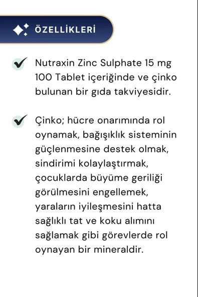 Nutraxin Zinc Sulphate 15 Mg 100 Tablet 3 Adet - Resim 2