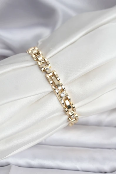 14K Gold Renk Kaplama Zirkon Taşlı CM Kadın Bileklik - Resim 2