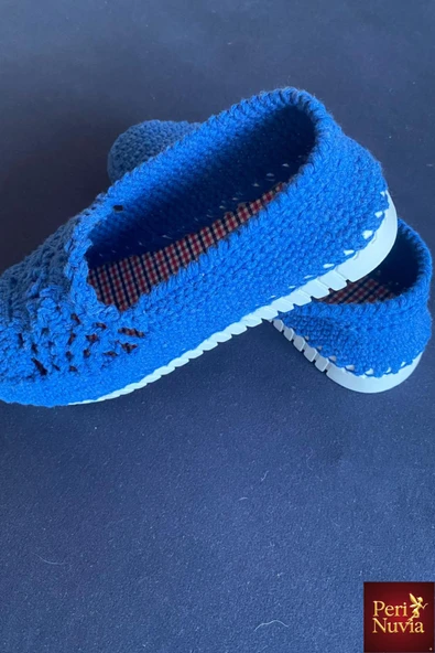 Handmade Organik Örgü Mavi Ayakkabı - Resim 8