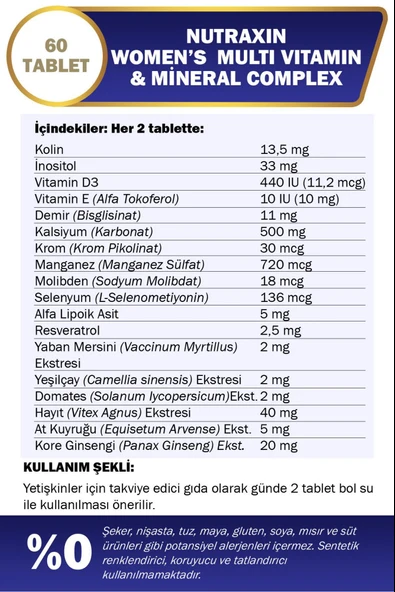 Nutraxin Womens Multivitamin Mineral Complex 60 Tablet 2 Adet Kofre - Resim 3