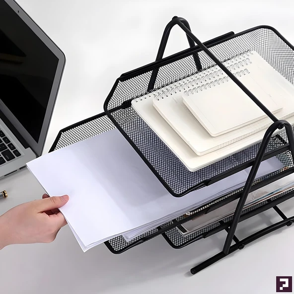 Metal Evrak Rafı Perfore 3 Katlı Hareketli Masaüstü Organizer - Siyah ürün görseli 1