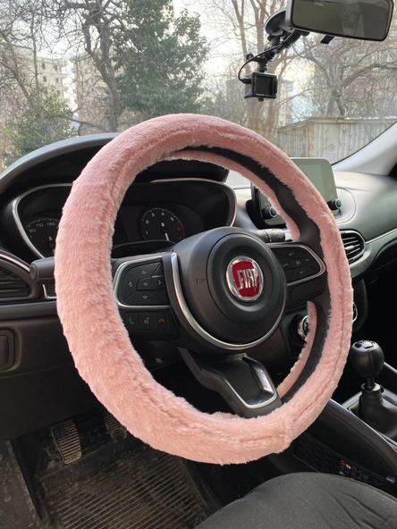 Yumuşak Tüylü Peluş Direksiyon Kılıfı Pudra Pembe ürün görseli 1