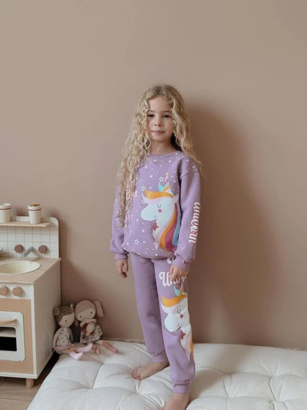 KIZ ÇOCUK UNİCORN MODELLİ 3 İPLİK TAKIM - Resim 3