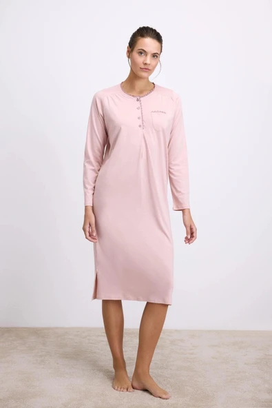 MDB MdbShop Modal Uzun Kollu Düğmeli Gecelik ürün görseli 1