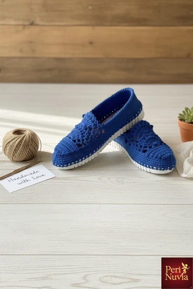 Handmade Organik Örgü Mavi Ayakkabı - Resim 6