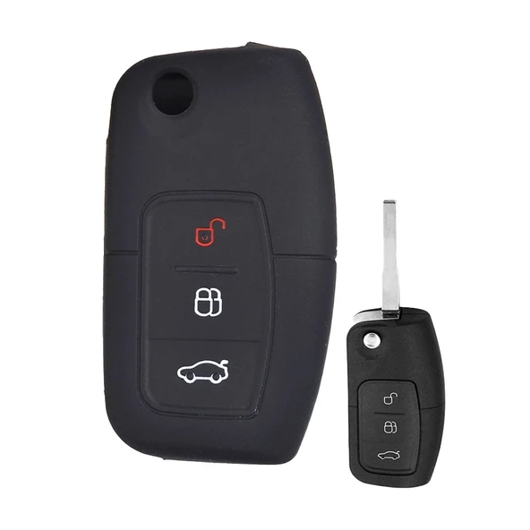 Ford Fiesta Focus Mondeo B-Max C-Max Sustalı Anahtar Uyumlu Silikon Oto Anahtar Kumanda Kabı Kılıf Siyah ürün görseli 1