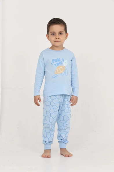 Toontoy Erkek Çocuk Kaplumbağa Baskılı Pijama Takım - Resim 7
