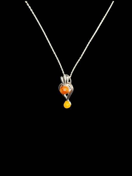 ? Amber ve Sarı Taşlı 925 Ayar İthal Gümüş Kolye — Doğanın Sıcak Işıltısı ürün görseli 1