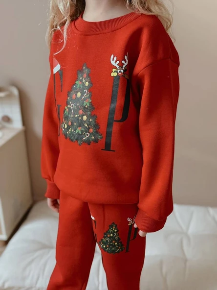 KIZ ÇOCUK YILBAŞI TEMALI 3 İPLİK EŞOFMAN TAKIMI - Resim 9