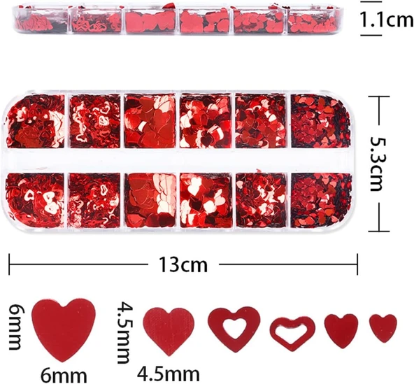 Kırmızı Tırnak Süsleme Folyo Pulları Kalp Dizayn Nail Art - Resim 4