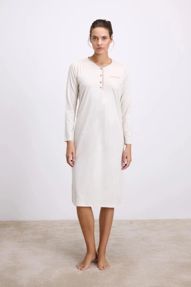 MDB MdbShop Fil Dişi Modal Uzun Kollu Düğmeli Gecelik ürün görseli 1