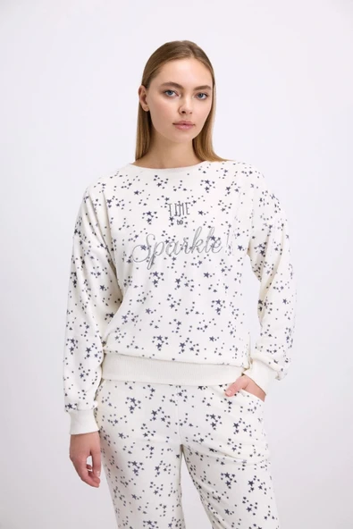 MDB MdbShop Yıldız Desenli Tencel Pamuklu 2li Pijama Takımı - Resim 3