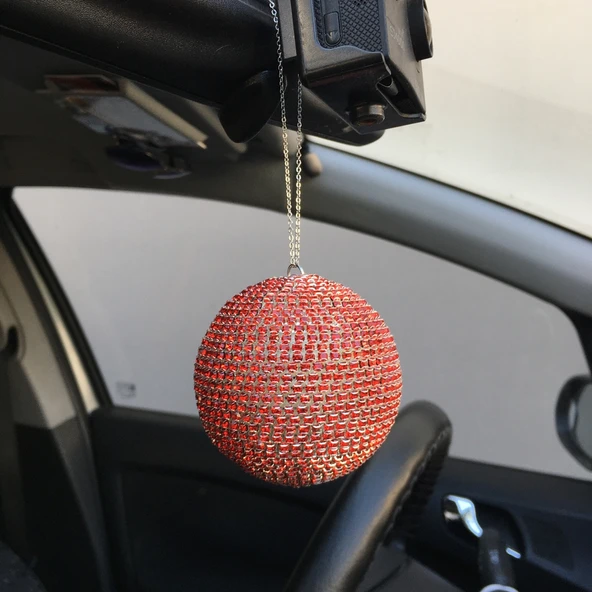 Kristal Taşlı Disko Topu Dikiz Ayna Süsü Büyük 8cm Kırmızı ürün görseli 1