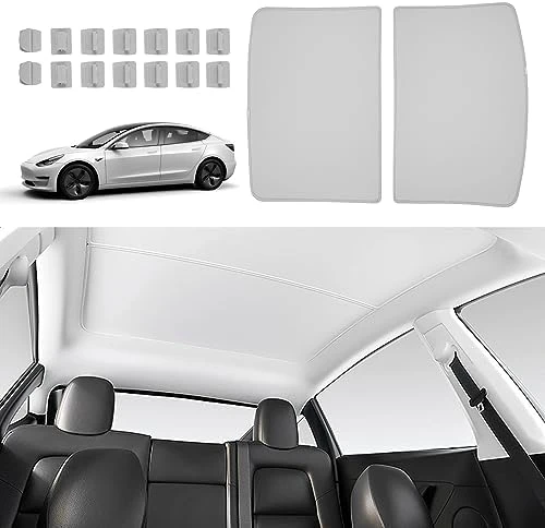Tesla Model Y 2020-2023 Tavan Penceresi Güneşlik Katlanabilir UV Isı Yalıtımlı Çantalı Dış Gri İç Siyah ürün görseli 1