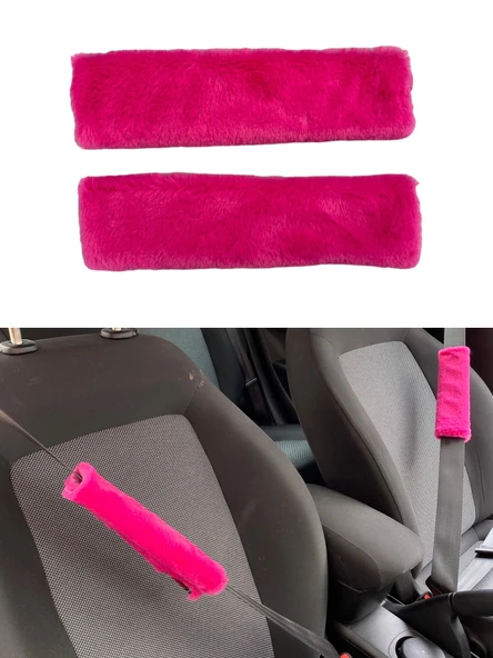 Peluş Seyahat Emniyet Kemer Pedi Kılıfı 2'li Fuşya Pembe ürün görseli 1