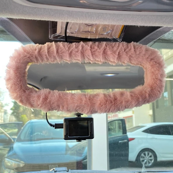 Peluş Dikiz Ayna Kılıfı Süs Pudra Pembe ürün görseli 1