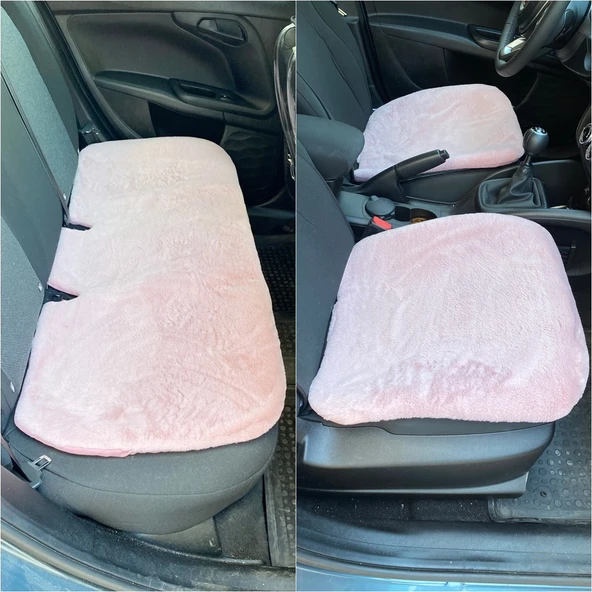 Yumuşak Tüylü Peluş Serme Oto Koltuk Koruyucu Minder Ön Arka Pudra Pembe ürün görseli 1